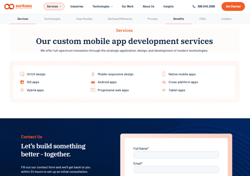 saritasa company provides Custom mobile app development services